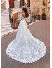 Detachable Sleeves Ivory Lace Tulle Unique Wedding Dress